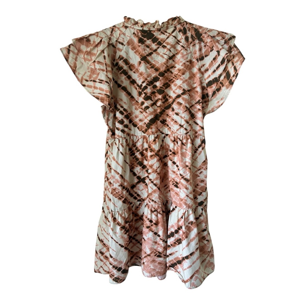 MARIE OLIVER Sema Tiered Mini Dress XS Pink Brown Tie Dye Ruffle Sleeve - Picture 4 of 6